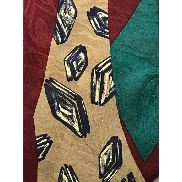 Phil Roberts New York Handmade Silk Tie Green Mauve Gold Black White Art Deco Sw - Picture 8 of 8